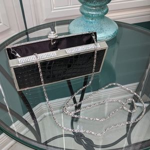 Rhinestone & Faux Leather Clutch